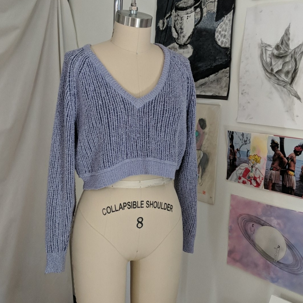 Stunning FreePeople Blue Two-tone Cropped Sweater